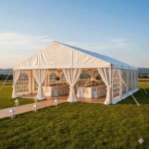 Tente de réception, structure métallo-textile, modulaire, de 10x20x3